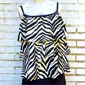 Maxine of Hollywood zebra print layered bathing suit tankini top sz 14